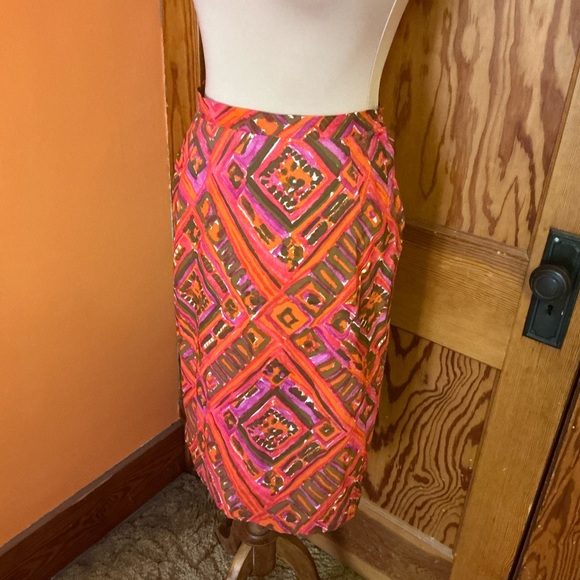 Vintage 1960s Day Glow Geometric Skirt | Psychedelic Pink Orange Mod Skirt - Picture 8 of 12